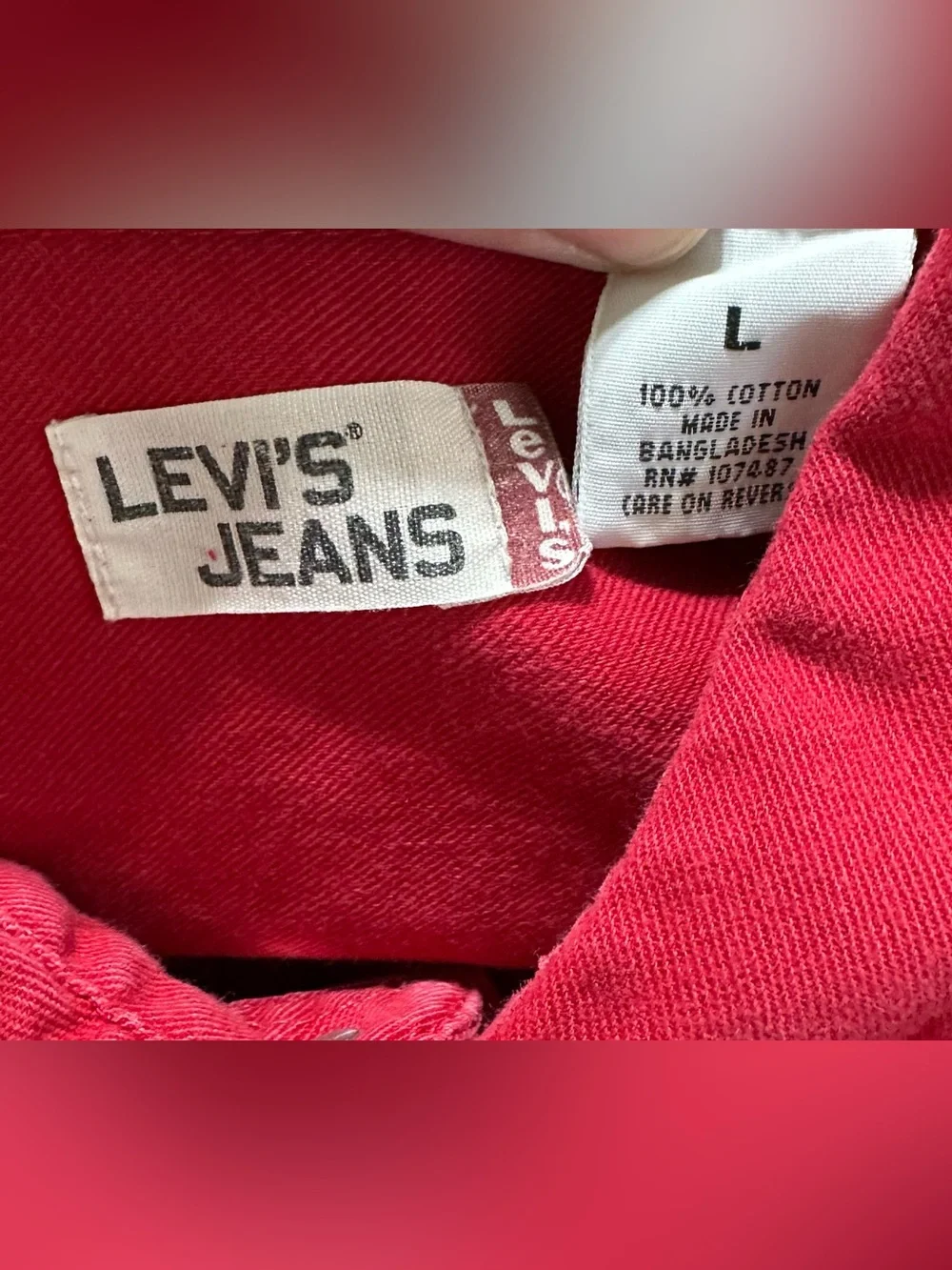 Vintage Levi’s Red Tab Red Denim Jean Shirt Metal Buttons Men’s Large Loose Fit